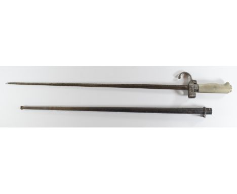 French WW1 1886 Lebel bayonet with downswept quillon, a 52cm cruciform blade and scabbard PLEASE NOTE:- Before bidding please