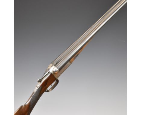 L Chobert of Paris 16 bore side by side shotgun with engraved locks, trigger guard, underside, thumb lever, top plate and fen