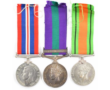 British Army General Service Medal with clasp for S E Asia 1945-46, named to 14447918 F G Williams, R A C, together with WW2 