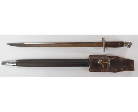 British 1907 pattern Wilkinson bayonet with 43cm chromed blade, scabbard and frog PLEASE NOTE:- Before bidding please ensure 