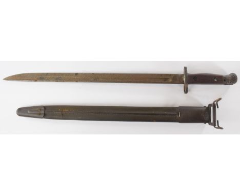 British 1907 pattern bayonet with some good stamps to ricasso, a 43.5cm fullered blade and scabbard PLEASE NOTE:- Before bidd