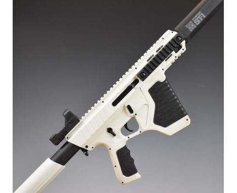 Crosman ST-1 .177 semi-automatic assault style air rifle with white composite body, tactical stock, pistol grip, scope rail, 
