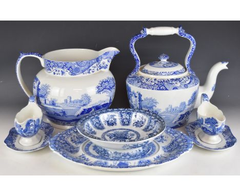 Spode large / oversized kettle and jug decorated in the Italian pattern, a pair of gravy boats and underplates and further bl