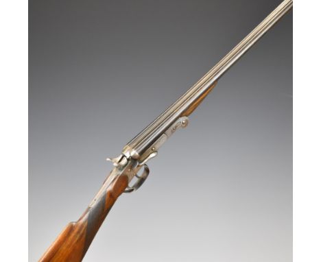 Belgian .410 side by side hammer action folding poacher's shotgun with chequered grip and forend, border engraved lock and to