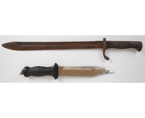 German WW1 saw back bayonet 98/05 pattern in relic condition together with a Japanese 'Bowie' style knife marked Polaris to 2