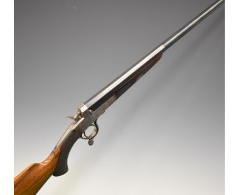 Joseph Lang .410 single barrelled shotgun with border engraved lock and top plate, rotary underlever, chequered semi-pistol g
