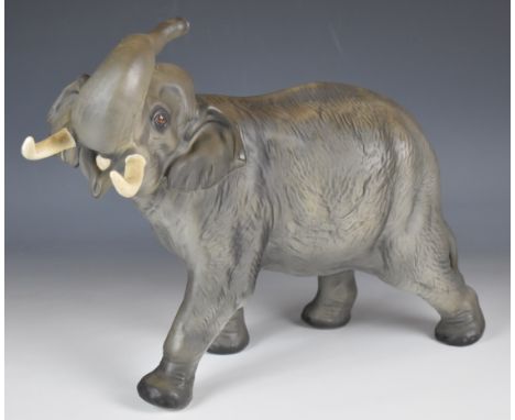 Beswick large Indian elephant figure with curled trunk, in matt finish, height 30cm