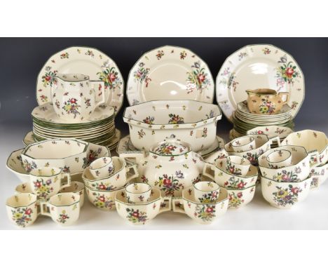 Royal Doulton dinner and tea ware decorated in the Leeds Sprays pattern, including teapot and stand, large dishes, platters e