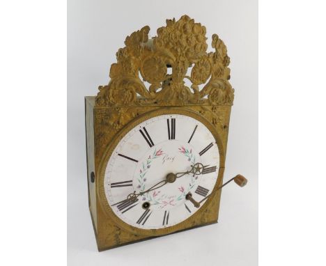 A French Comtoise cast iron and tin wall clock, circular enamel dial, signed Gary a Digue, with Roman numerals, eight day mov