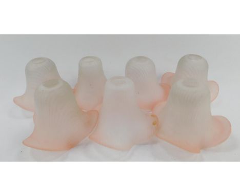 A set of seven frosted and pink trimmed glass lamp shades, 12.5cm high, (7).