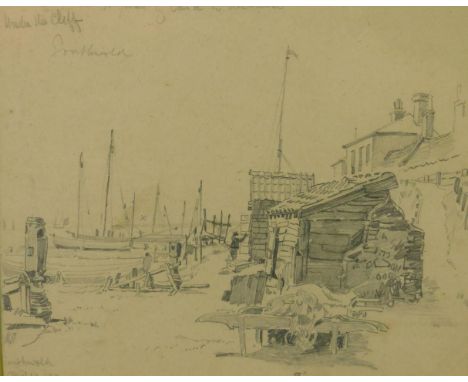 Frank Emmanuel (1865-1948). View of Southwold, pencil sketch, attributed verso, dated April 12-90, 15.5cm x 19.5cm.