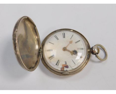 A George IV silver gentleman's pocket watch by Jos Watson Cambridge, open faced, key wind, enamel dial bearing Roman numerals