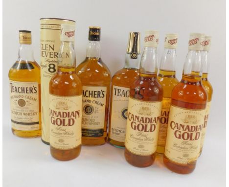 A bottle of William Lawsons Glen Deveron Highland Single Malt Whisky, 8 years old, 75cl, cased, together with a pair of Teach