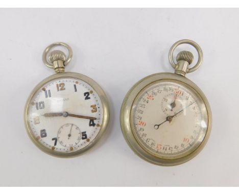 A WWII military issue stopwatch, Pringle 1/10th Mark II 1940, no 2691 and a Damas military issue pocket watch, keyless wind, 