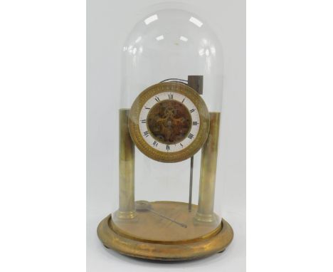 A French late 19thC brass skeleton clock by Marli et Cie, brass dial with enamel chapter ring bearing Roman numerals, visible