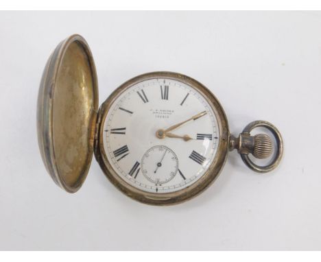 A Victorian gentleman's silver full hunter pocket watch, by J T Spriggs, Spalding, keyless wind, fusee movement, No 107945, c