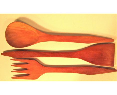Set of wooden fork, spoon and spatula from Cuba. New 