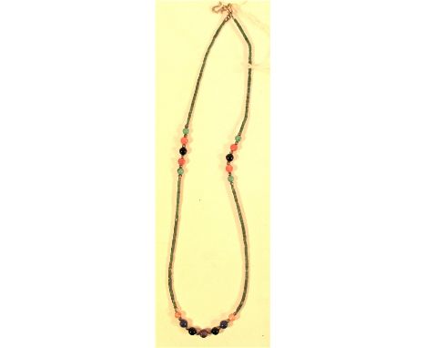 Necklace of semi precious stones with bugle beads. 25cm. 