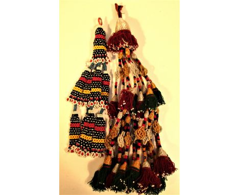 2 x Tassels Uzbek used to decorate horse or house. Now good for curtain tie backs or light switch pulls.  45cm. Early 21st c.