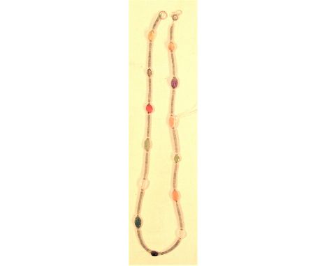 Necklace of semi precious stones with bugle beads. 28cm. 