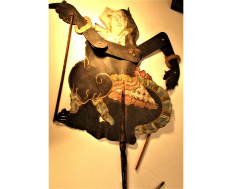 Wayang kulit shadow puppet, Semar. Wayang kulit are made from buffalo hide, interictally pierced and painted. 55 x 30cm. Mid 