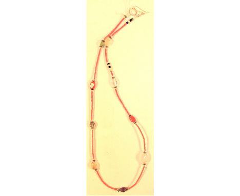 Necklace of semi precious stones with bugle beads. 25cm. 