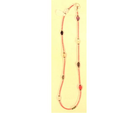 Necklace of semi precious stones with bugle beads. 28cm. 