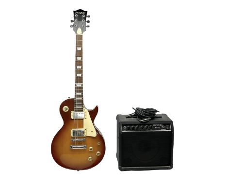 Westfield sunburst Les Paul style six-string electric guitar with ivory coloured trim L101cm; with Sunn ST-15 amplifier, seri