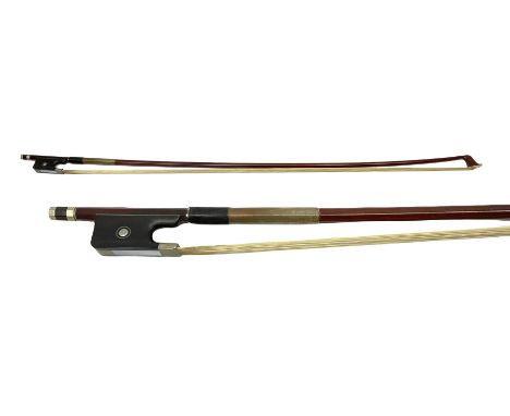 French pernambuco viola bow impressed 'Mathieu Paris' with nickel mounts L74.5cm