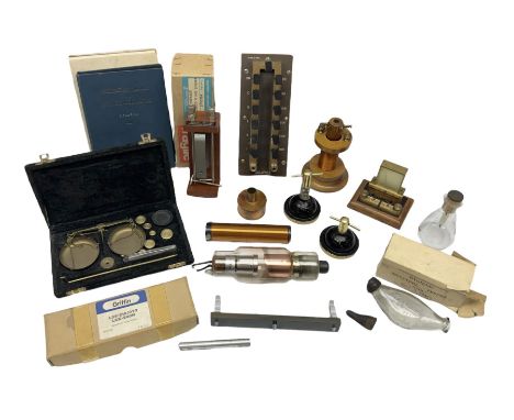 Collection of scientific and technical instruments etc including boxed 'Force on a Conductor' apparatus; vintage GPO resistan