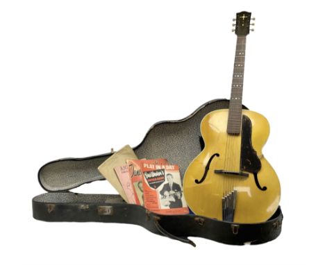 Hofner Senator Archtop acoustic guitar with blond body; bears label 'Hofner Foreign No.1704 Senator Model' L104cm; in hard ca