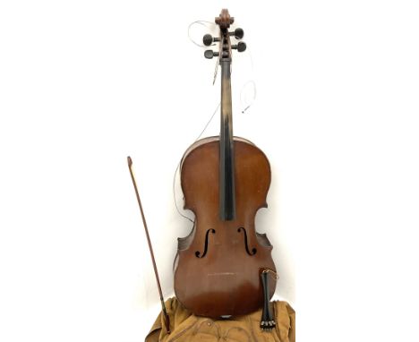 German Saxony three-quarter size cello for restoration, c1920, with 69cm two-piece maple back and ribs and two-piece spruce t