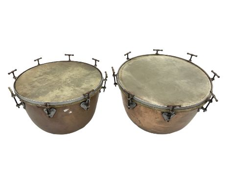 Pair of vintage copper timpani drums D65cm H46cm (2)Condition Report:Condition is consistent with age with some dinting to co