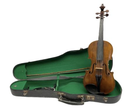 German viola c1900 with 38.5cm (15.25") two-piece maple back and ribs and spruce top, bears label 'Antonius Stradivarius Feci