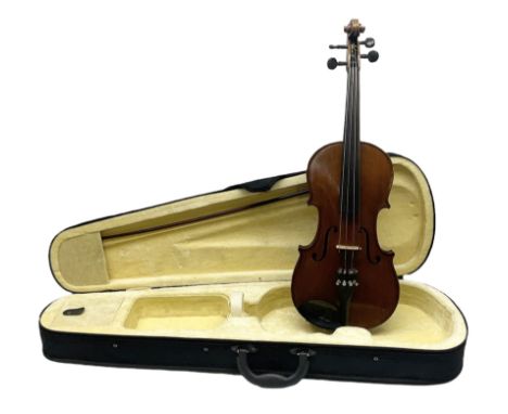 Late 19th/early 20th century Saxony violin with 36cm two-piece maple back and ribs and spruce top, L59cm, in carrying case wi