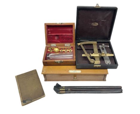 Victorian Sikes's Hydrometer in mahogany case with weights and thermometer; together with Sikes's book of spirit tables and t