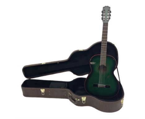 Marlin Classic acoustic guitar model MC1 in green and red L100cm; in simulated reptile skin hard carrying caseCondition Repor