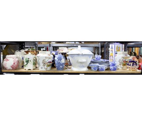 Various late 19th century and later blue and white wares, including Burleigh tureen, cover and ladle, lustre wares, Mason's, 