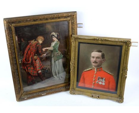Prints, to include: print after portrait of an army officer, foliate gilt frame, frame size 50 x 43cm; print after seventeent