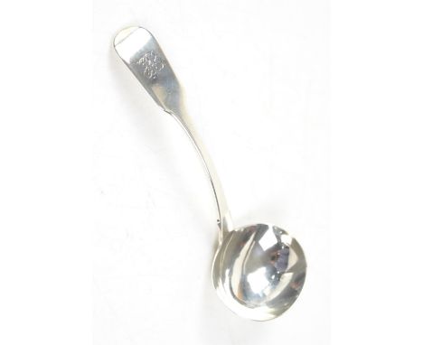 English provincial York silver sauce ladle in the fiddle pattern by James Barber and  William Whitwell York 1818