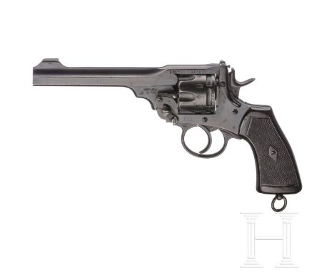 Webley Mark VI  Kal. .455 Webley, Nr. 426856, nummerngleich. Blanker Kipplauf, Länge 6". Sechsschüssig. Britischer Beschuss. 