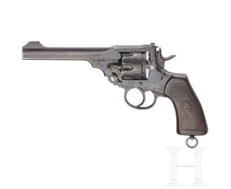 Webley Mark VI, mit Tasche  Kal. .45 AutoRim, Nr. 288495, nummerngleich. Blanker Kipplauf, Länge 6". Sechsschüssig. Britische
