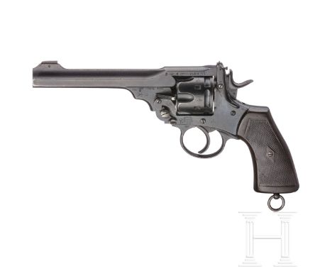 Webley Mark VI  Kal. .455 Webley, Nr. 383464, nummerngleich. Blanker Kipplauf, Länge 6". Sechsschüssig. Britischer Beschuss. 