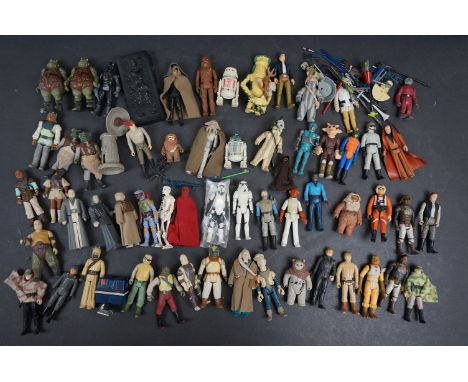 Star Wars - 60 x original playworn Kenner / Palitoy action figures to include Boba Fett, Han Solo in Carbonite, Logray, Obi W