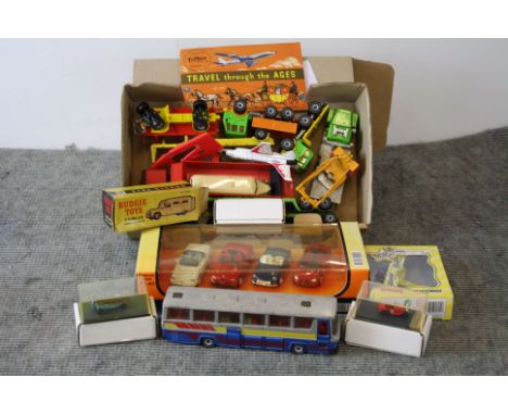 Six boxed diecast models to include Corgi, Budgie Toys 258 Daimler Ambulance (tatty box/needing re-glue), New Ray 1:43 Alfa R