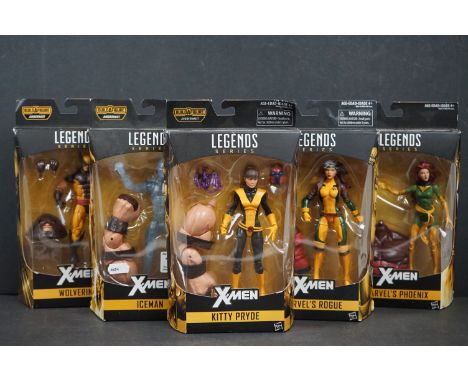 5 x Boxed Hasbro Marvel Legends Series X-Men action figures to include Iceman, Marvel's Rogue, Marvel's Phoenix, Kitty Pryde,