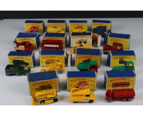 15 Boxed Matchbox 75 Series diecast models to include 2 Muir Hill Dumper, 18 Caterpillar Bulldozer, 24 Hydraulic Excavator, 1