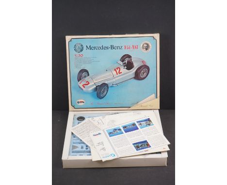 Boxed Revival 1/20 scale white metal kit for a Mercedes Benz W163 1939 racing car, appears complete but within the original p