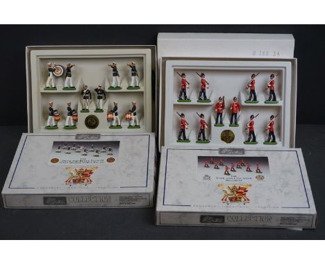 Two boxed Britains metal figure sets to include The Drum and Bugle Team of Fleet Marine Force Pacific and The York and Lancas
