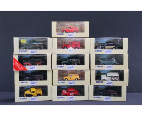 13 x Corgi Classics diecast vehicles to include 96950 Morris Mini Van, 96870 Morris Minor Traveller, 96751 Morris Minor Conve
